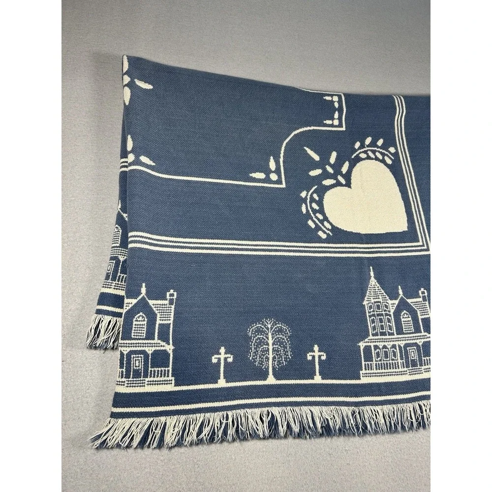VTG Cottagecore Tapestry Throw Blanket Victorian Houses Hearts 90's 62